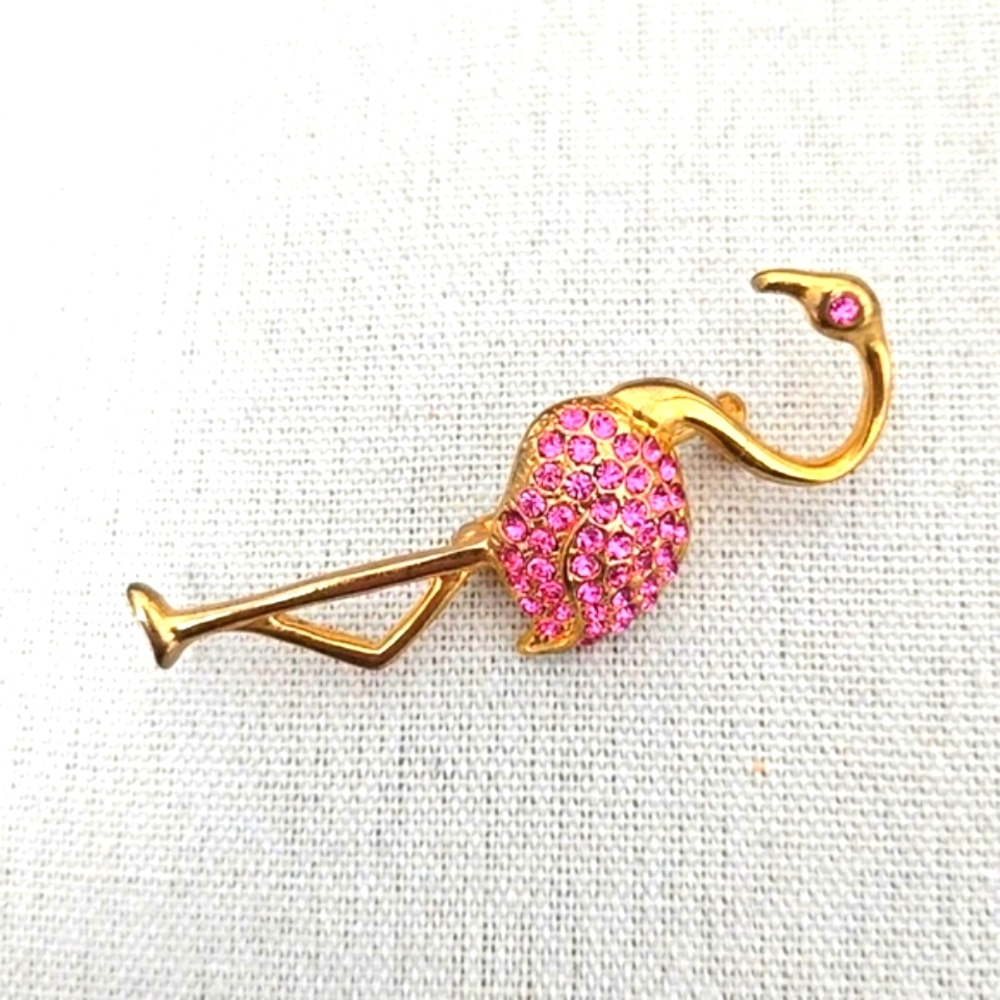 Pink Rhinestone Flamingo Brooch - Picture 2 of 4